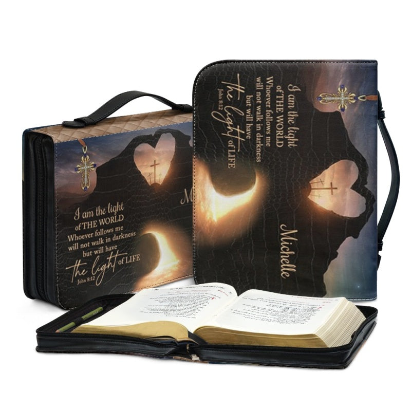 Christianartbag Bible Cover, I Am The Light Of The World Bible Cover, Personalized Bible Cover, Cross Heart Bible Cover, Christian Gifts, CAB08090124. - Christian Art Bag