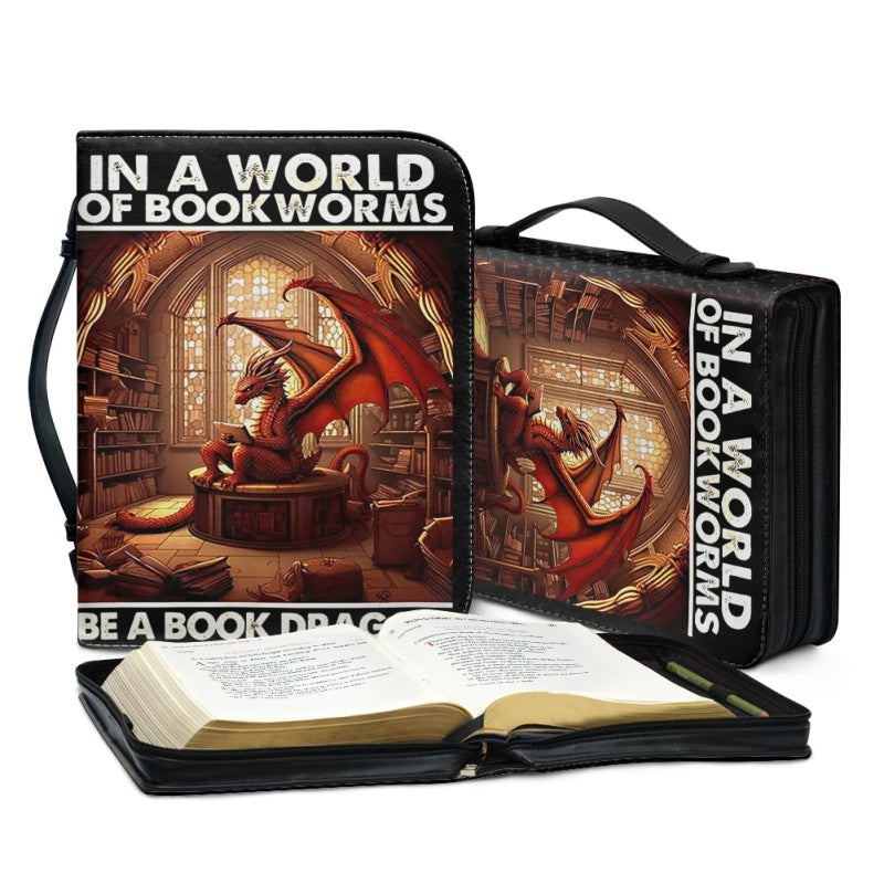 CHRISTIANARTBAG Bible Covers - In A World Of Bookworms Be A Book Dragon - Personalized Book Cover - CABBBCV01030524.