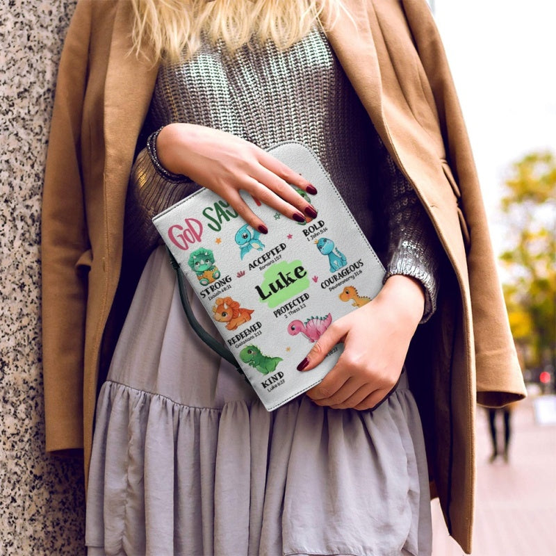 Christianartbag Bible Cover, God Says I Am Bible Cover, Personalized Bible Cover, Cute Dinosaur Bible Cover, Bible Cover For Kids, Christian Gifts, CAB03281123. - Christian Art Bag