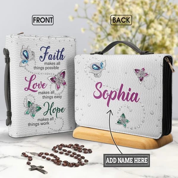 Christianart Bible Cover, Faith Hope Love Purple Butterfly