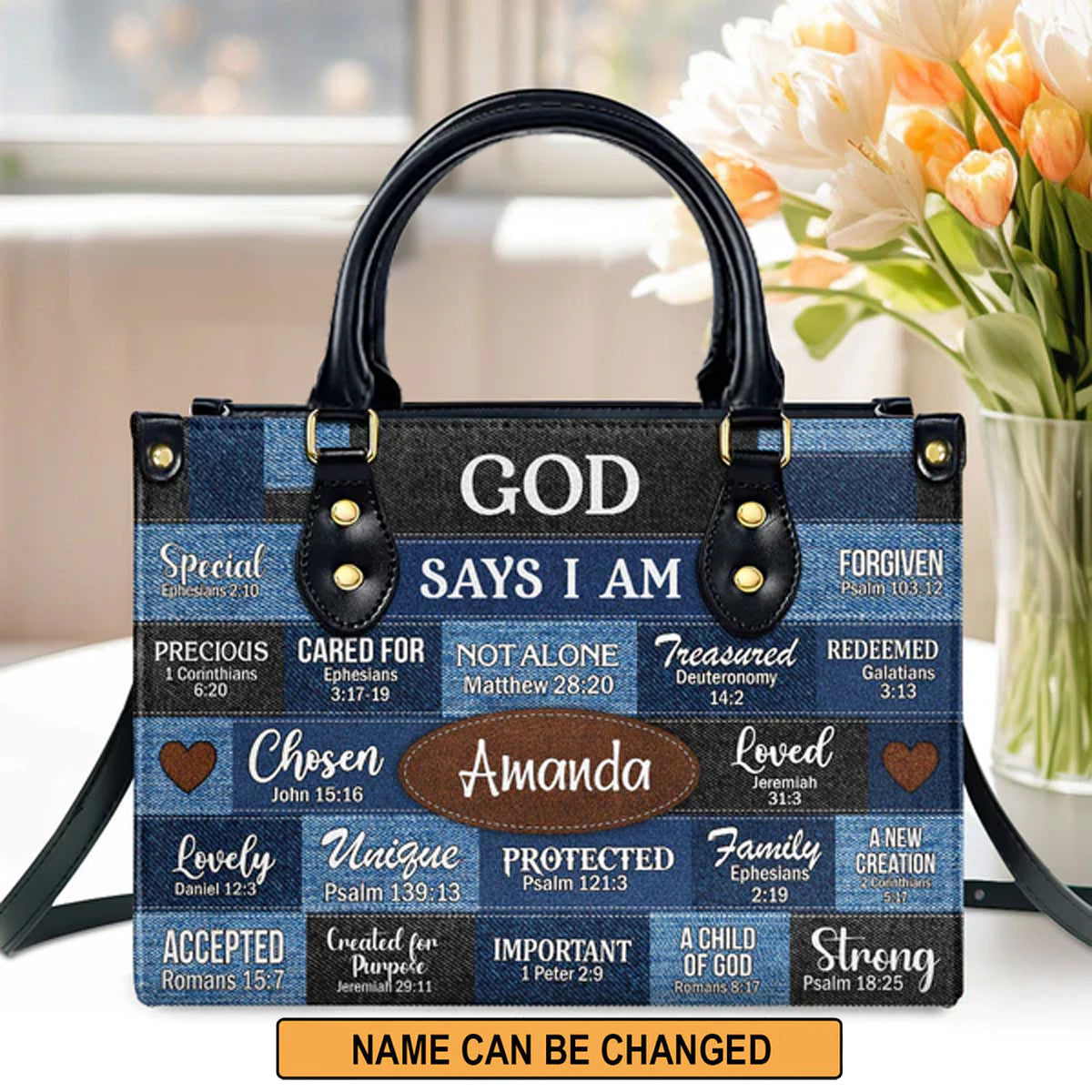 God Says I Am Scripture Christian Leather Bag - Personalized