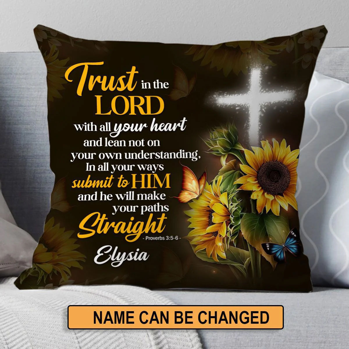 Christianartbag Pillow, Trust In The Lord With All Your Heart Proverbs 3:5-6, Personalized Throw Pillow, Christian Gift, Christian Pillow, Christmas Gift. - Christian Art Bag