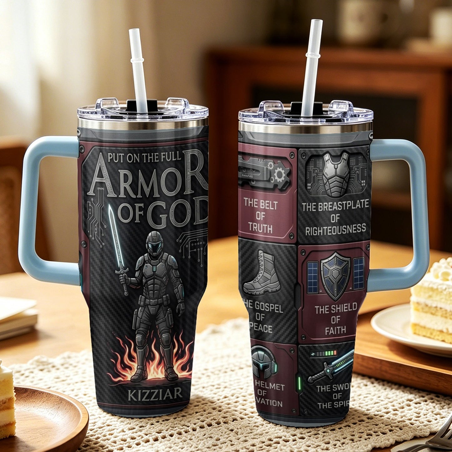 40oz Travel Mug, Double Wall Vacuum Insulated Coffee Cup, Engraved 'Armor of God' Design, Ideal Religious Gift CAB01052926
