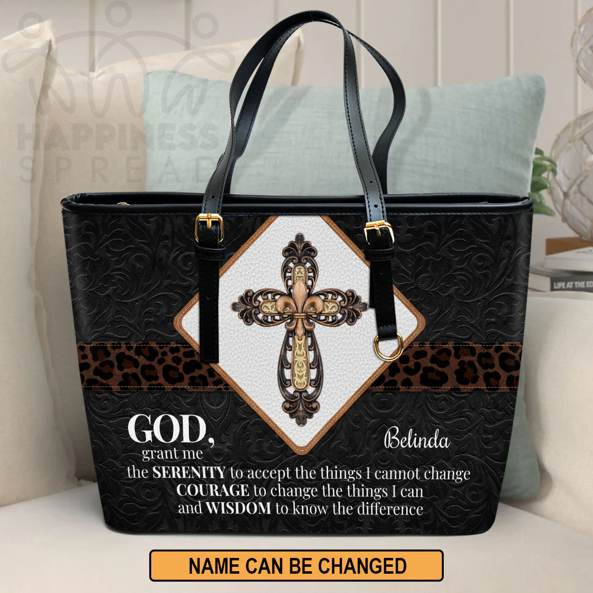 Christianart Handbag, Personalized Hand Bag, God and Cross, Personalized Gifts, Gifts for Women. Leather Tote Bag