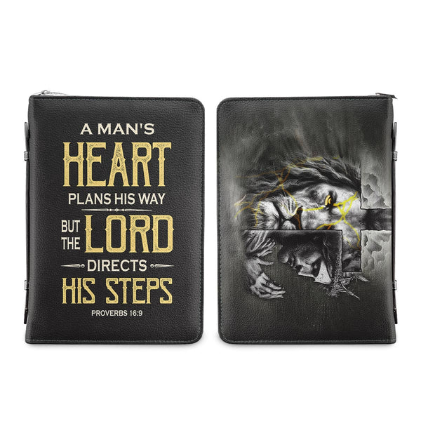 Christianart Bible Cover, A Mans Heart Plans His Way Proverbs 16 9 Lion God, Personalized Gifts for Pastor, Gifts For Women, Gifts For Men. - Christian Art Bag