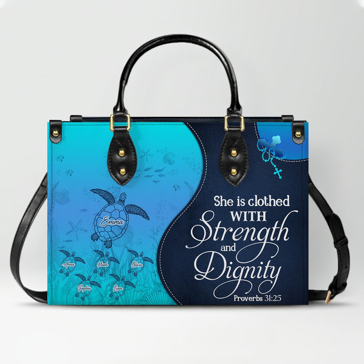 Personalized Christian Leather Bag – Custom Grandma Handbag with Grandkids’ Names – Choose Your Bible Verse – CHRISTIANARTBAG