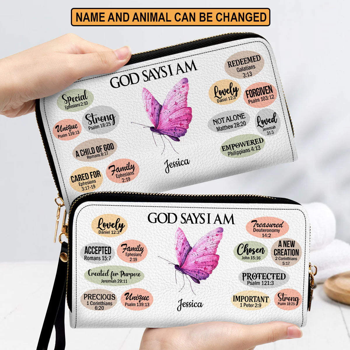 Christianartbag Clutch Purse, Animal Inspirational Gifts For Women Of God What God Says About You Clutch Purse For Women, Personalized Name, Christian Gifts For Women, CAB11091223. - Christian Art Bag