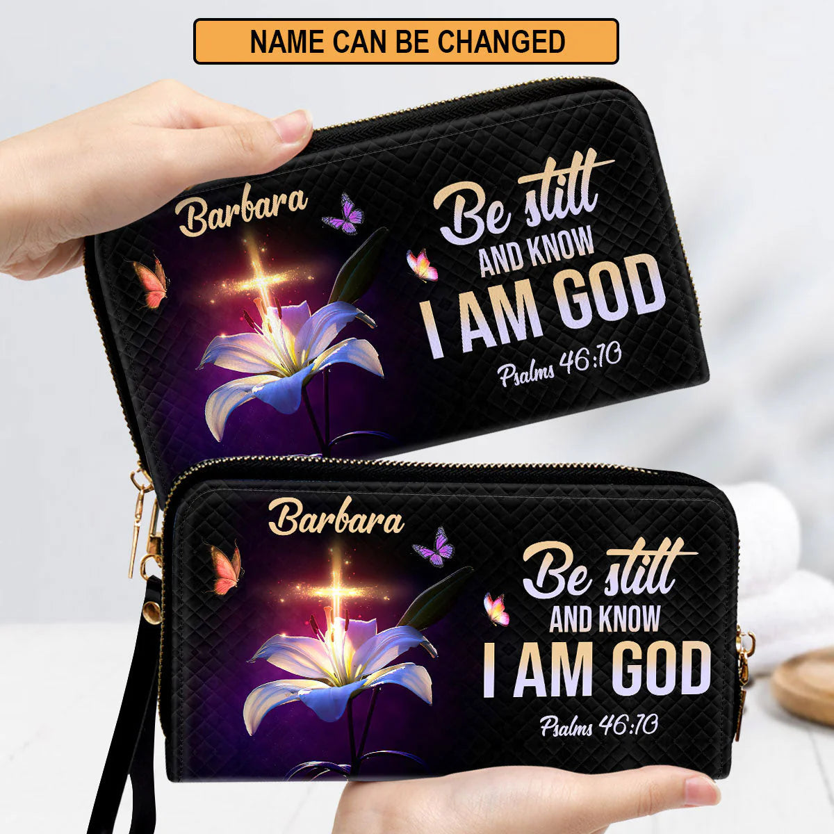 Christianartbag Clutch Purse, Be Still And Know That I Am God Clutch Purse For Women, Personalized Name, Christian Gifts For Women, CAB09091223. - Christian Art Bag