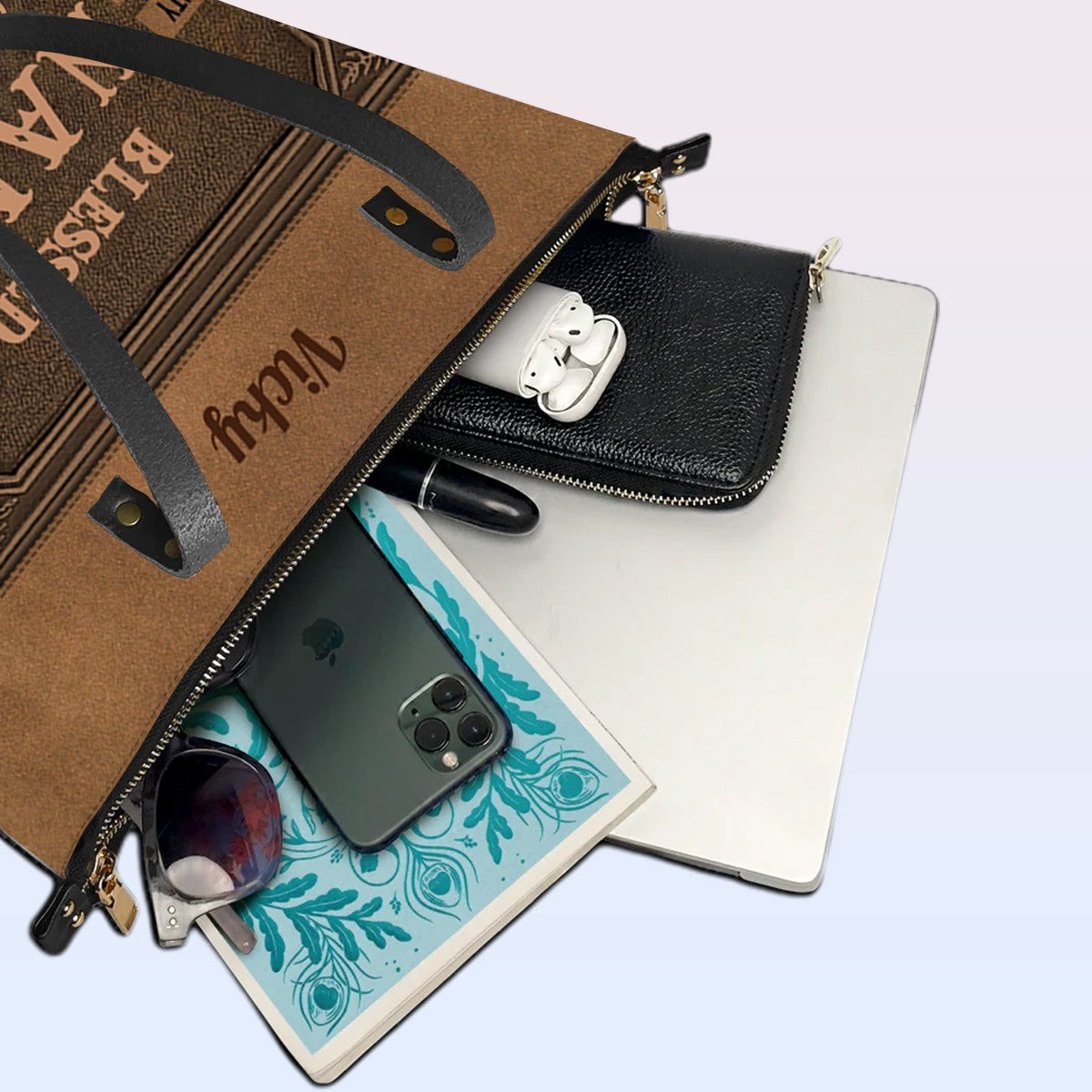 Personalized Leather Tote Bag with Bible Verses – Blessed Nana | CHRISTIANARTBAG Leather TOTE Bag