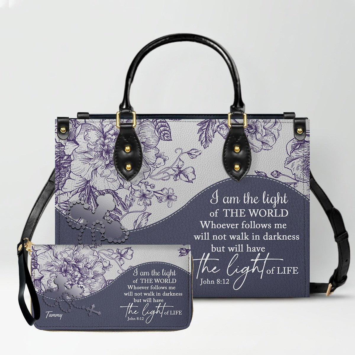 Personalized Christian Leather Handbag & Free Clutch Set – Custom Bible Verse Gift for Women