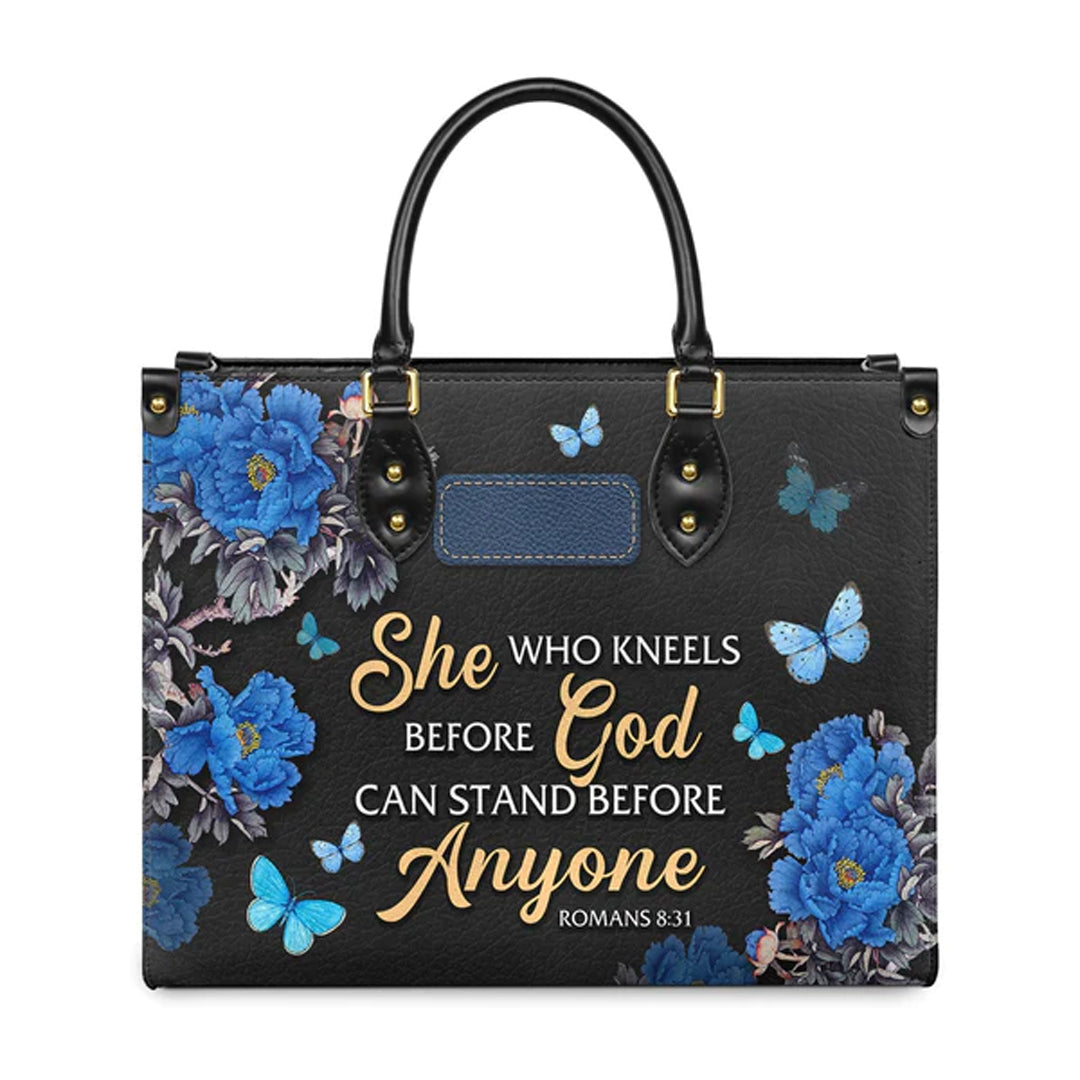 Christianartbag Handbags, She Who Kneels Before God Romans 8 31, Handbag Design, Monogram Leather Handbag, Gifts for Women, CABLTB01271223. - Christian Art Bag