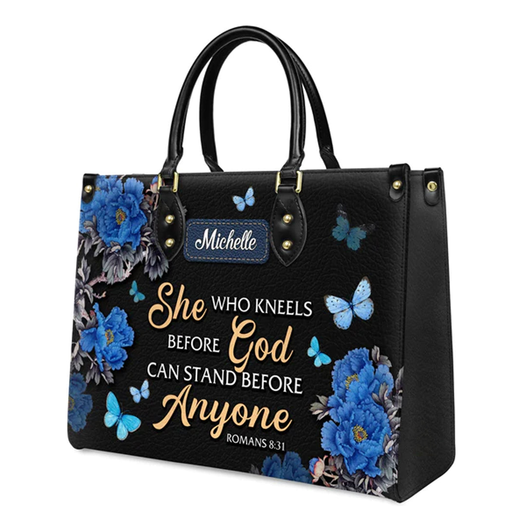 Christianartbag Handbags, She Who Kneels Before God Romans 8 31, Handbag Design, Monogram Leather Handbag, Gifts for Women, CABLTB01271223. - Christian Art Bag