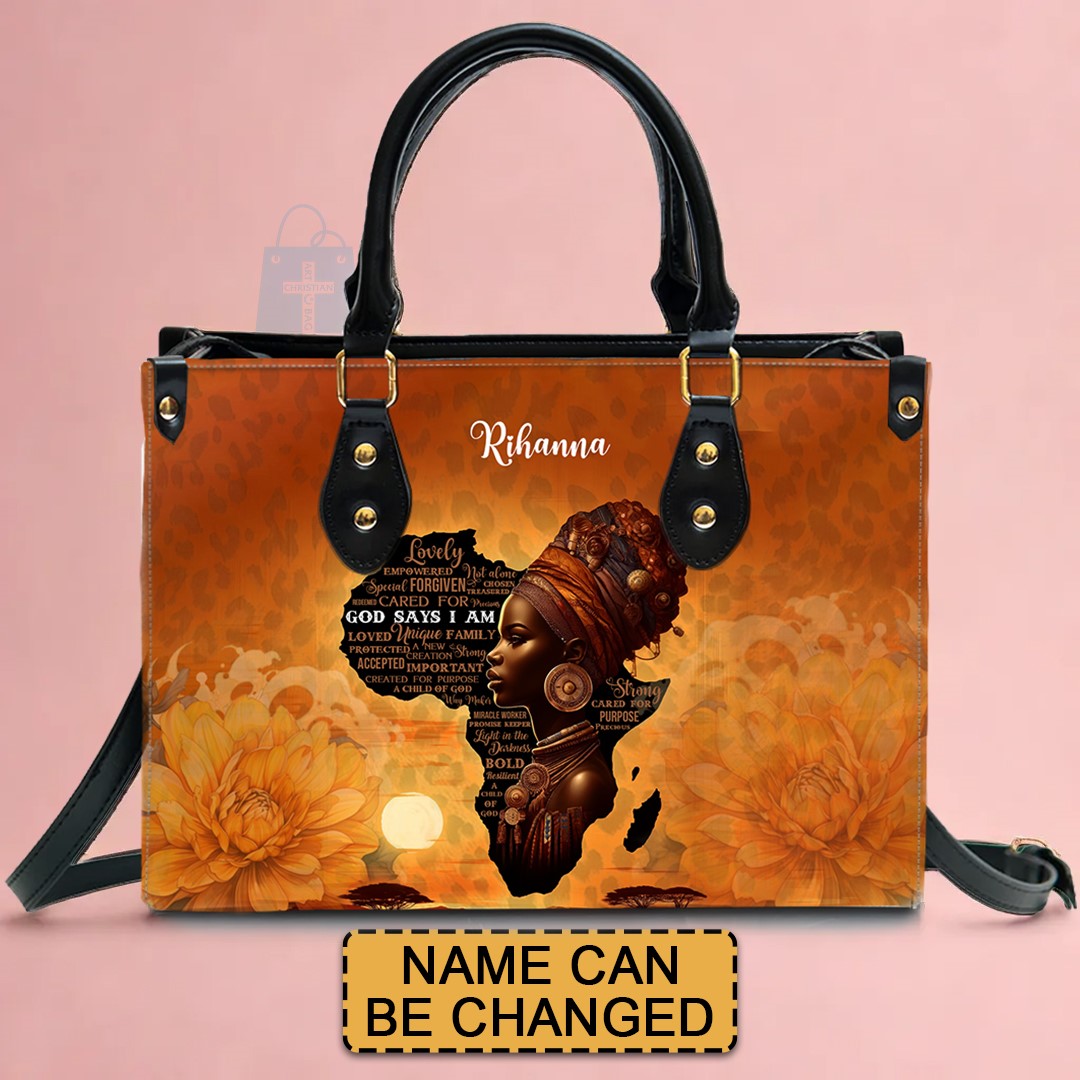 Customizable Afrocentric Leather Tote Bag Personalized Elegant Desig