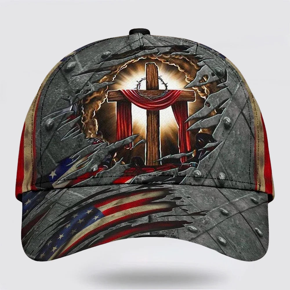 Christianartbag Hat, Personalized Name Classic Cap with Crown Of Thorns Cross Scarf Design, Personalized Hat, Christian Hat, CABHAT14141223. - Christian Art Bag