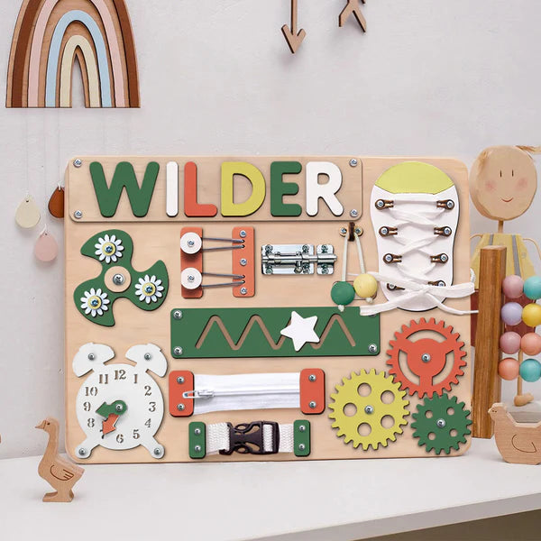 Christianartbag Educational Toys, Custom Engraved Montessori Busy Board - Personalized Wooden Educational Toy for Toddlers, CABTK01270224.