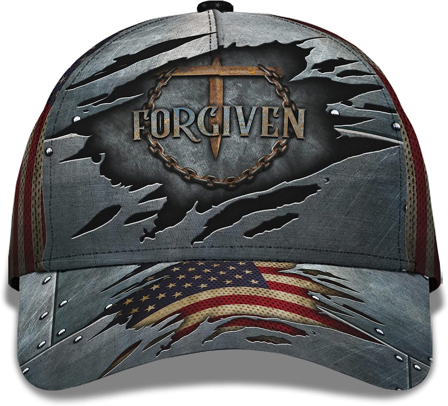 Christianartbag Hat, Personalized Name Classic Cap with Forgiven Nail Cross American Flag Design, Personalized Hat, Christian Hat, CABHAT17141223. - Christian Art Bag