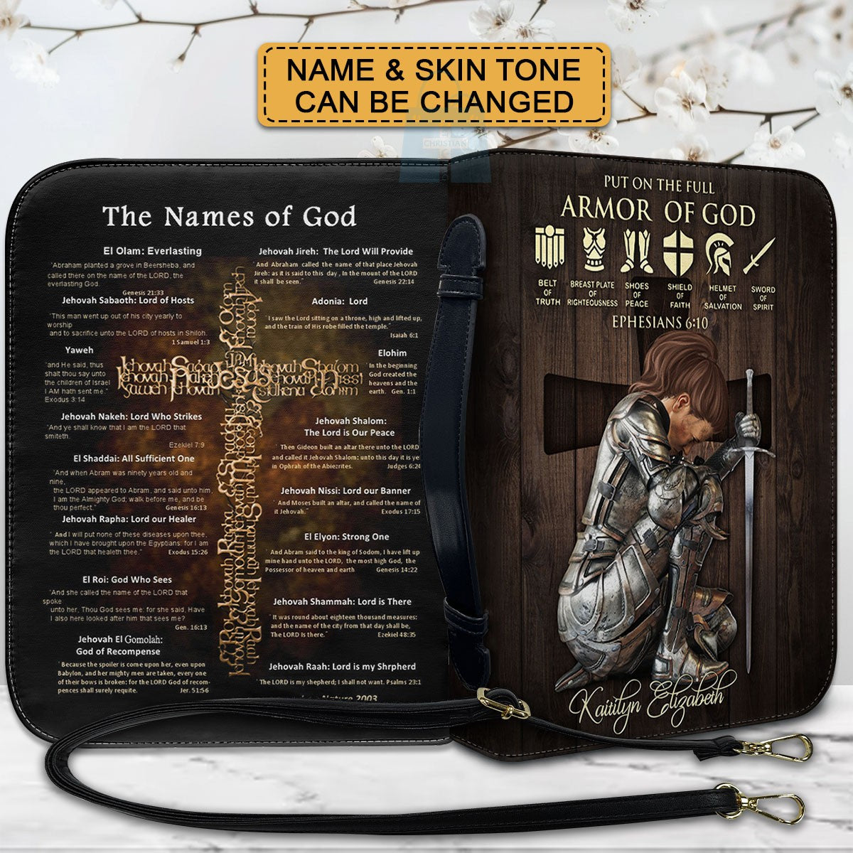 Personalized Christian Bible Cover for Men – Put On The Full Armor of God, Custom Name Leather Bible Case | CHRISTIANARTBAG CAB030426