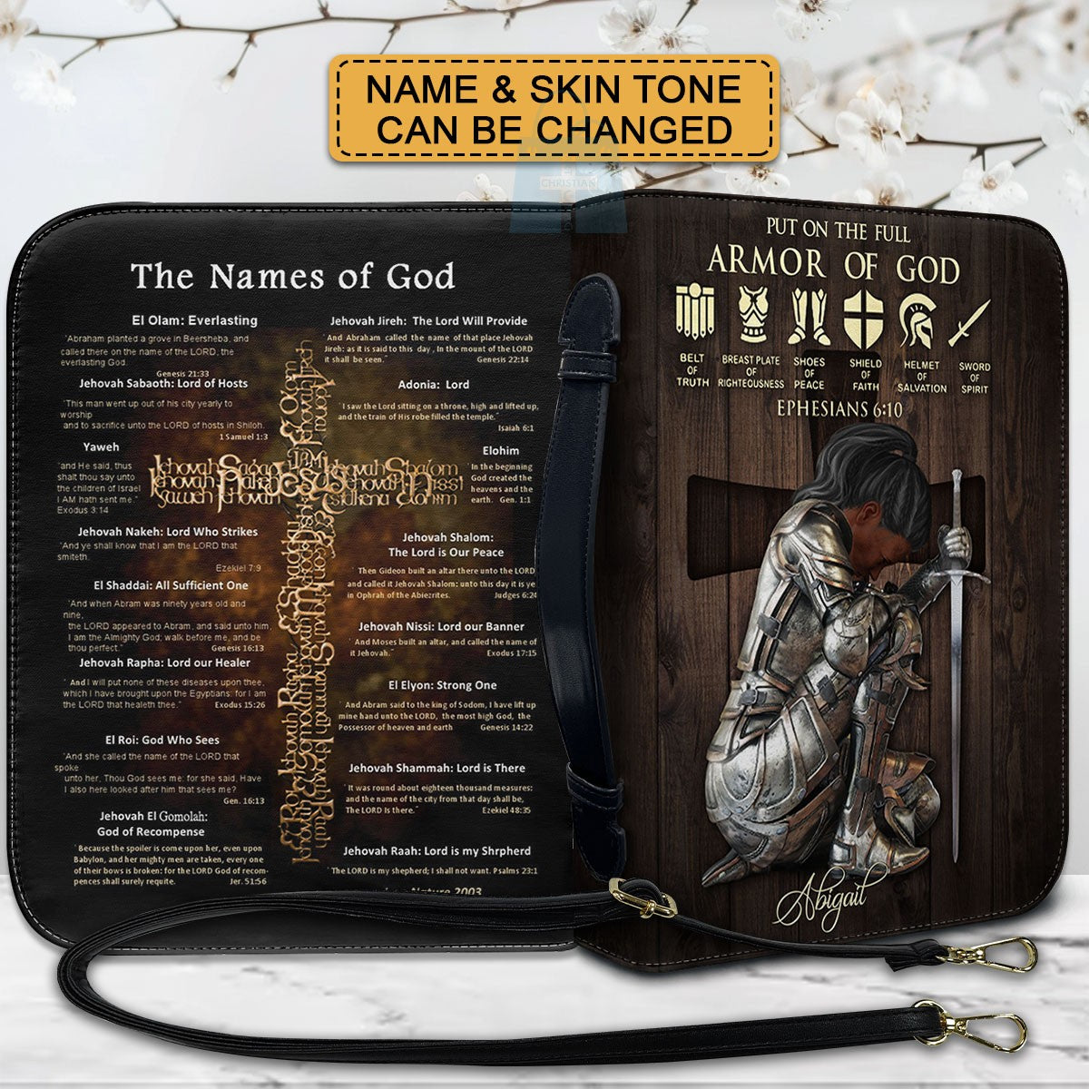 Personalized Christian Bible Cover for Men – Put On The Full Armor of God, Custom Name Leather Bible Case | CHRISTIANARTBAG CAB030426