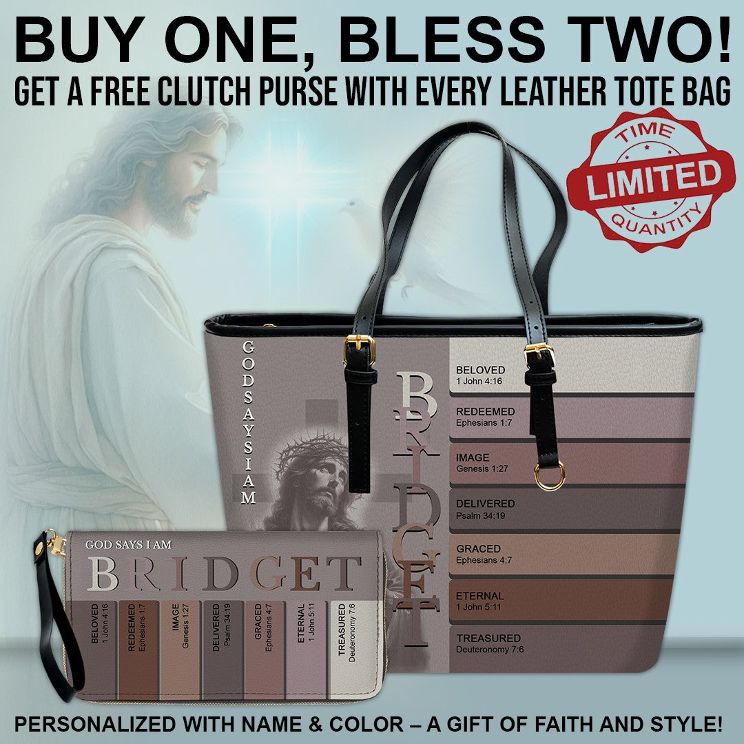 Uncover the sacred meaning of your name Personalized Leather TOTE Bag – Free Clutch Purse Gift CHRISTIANARTBAG