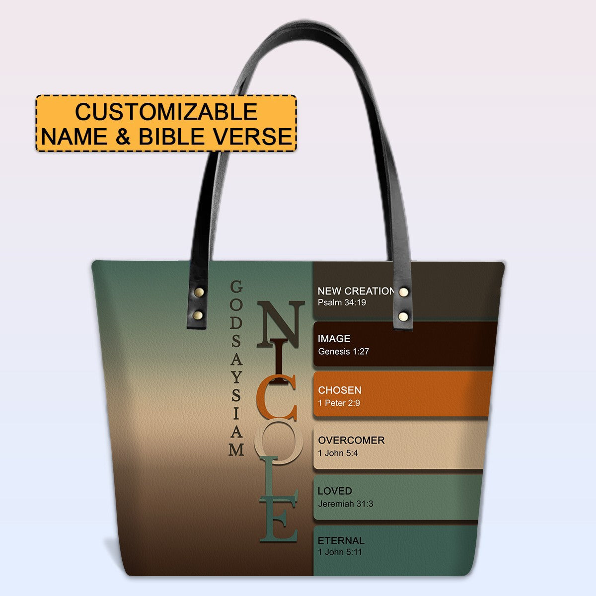 Uncover the sacred meaning of your name - Personalized Leather TOTE Bag Luxury – Free Clutch Purse Gift | CHRISTIANARTBAG CAB01052626