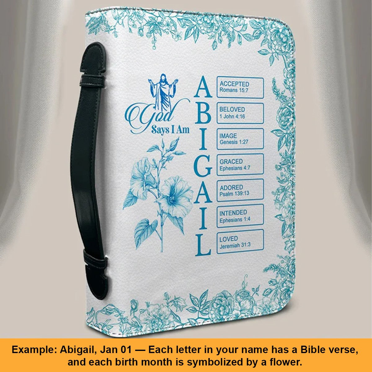 Personalized Bible Cover with Name Letters, Bible Verses & Birth Month Flowers – CHRISTIANARTBAG