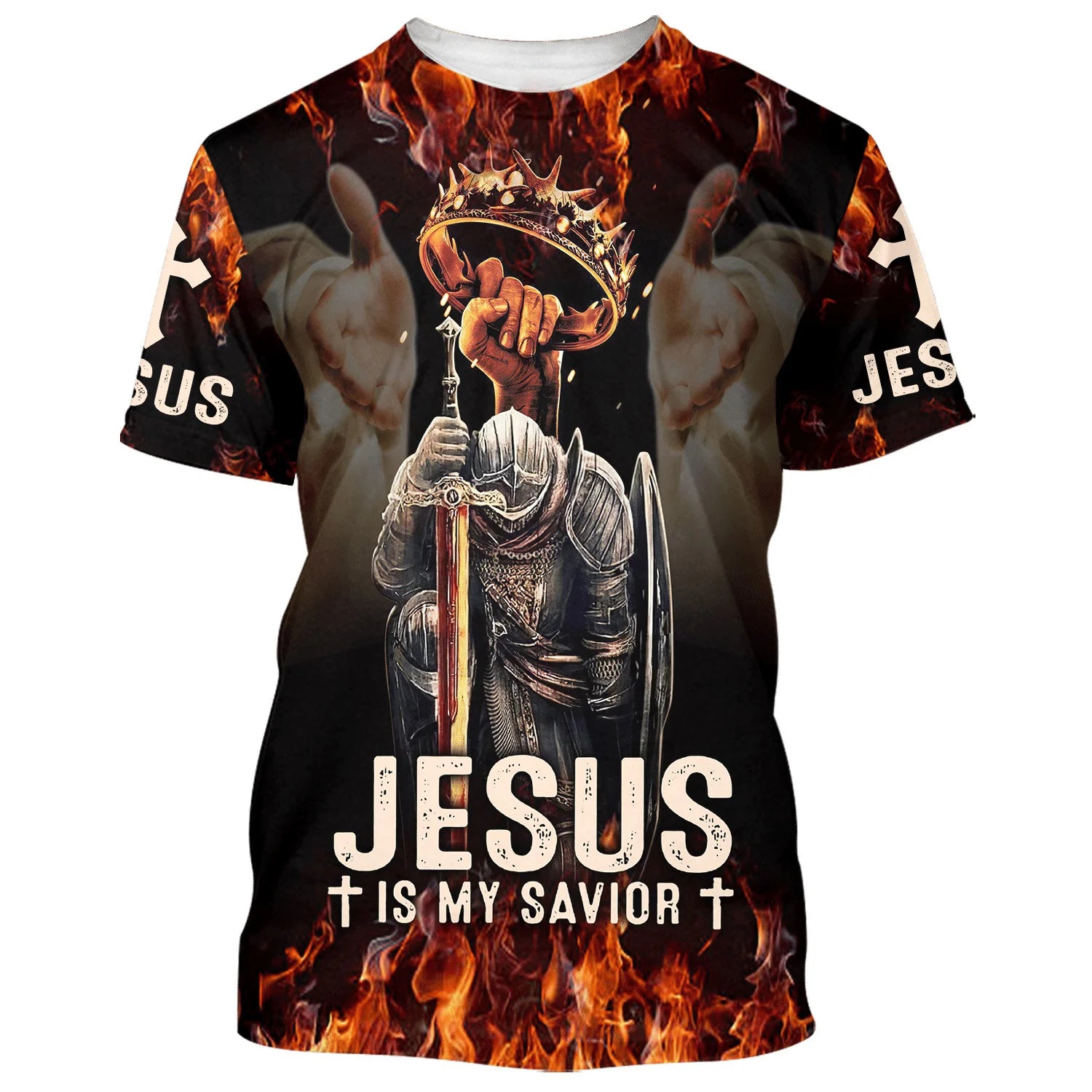 Christianartbag 3D T-Shirt, Jesus Is My Savior Warrior Crown Of