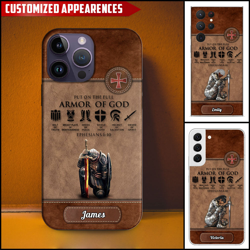 Christianartbag Phone Case, Put On The Armor Of God, Leather Pattern Phone Case, Personalized Phone Case, Christian Phone Case, Jesus Phone Case, Bible Verse Phone Case. - Christian Art Bag