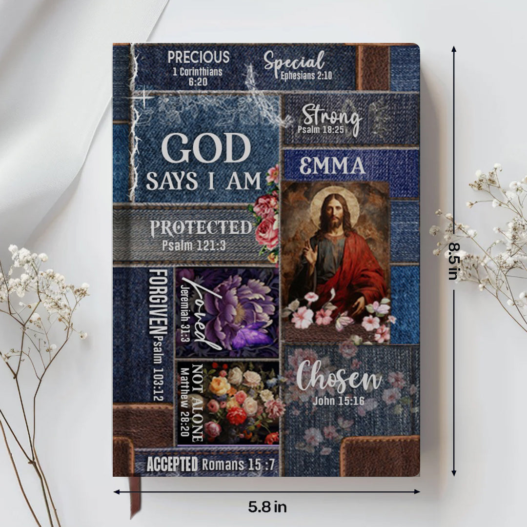 Personalized Christian Handbag | Leather Denim Floral Purse | GOD Says I Am | Custom Bible Bag by CHRISTIANARTBAG