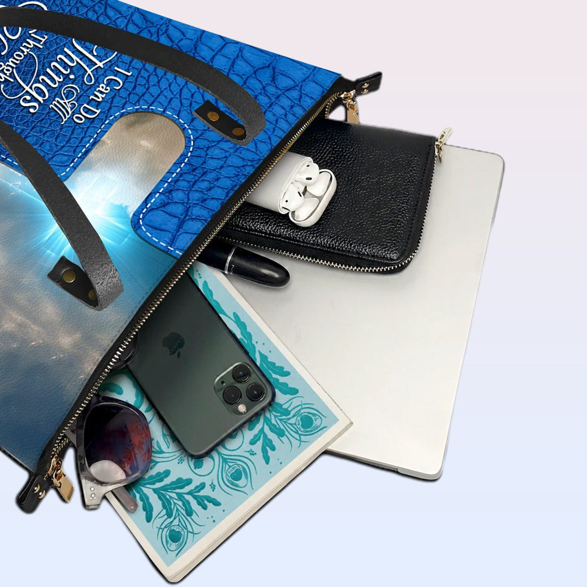 Personalized Leather Tote Bag Luxury – Custom Christian Bible Verse Tote by CHRISTIANARTBAG