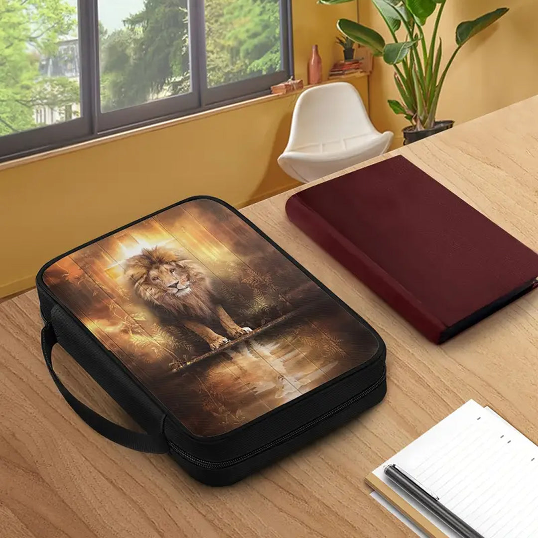 Regal Lion & Serene Sheep Canvas Bible Cover – Customizable Spiritual Emblem | CHRISTIANARTBAG
