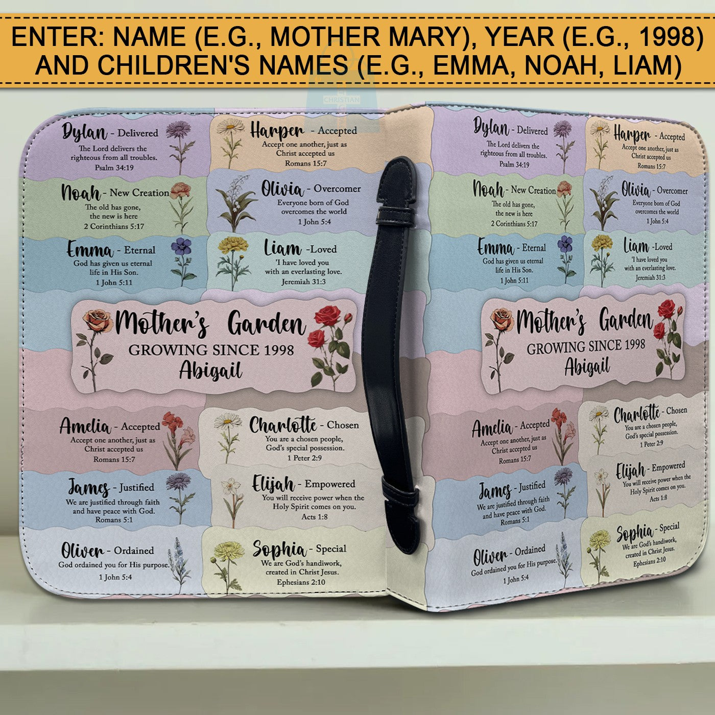 CHRISTIANARTBAG Bible Cover - A Meaningful Gift for Moms & Grandmas - A Special Christian Gift for Moms - Mother’s & Grandma’s Garden Personalized Bible Cover, CABBBCV01280325