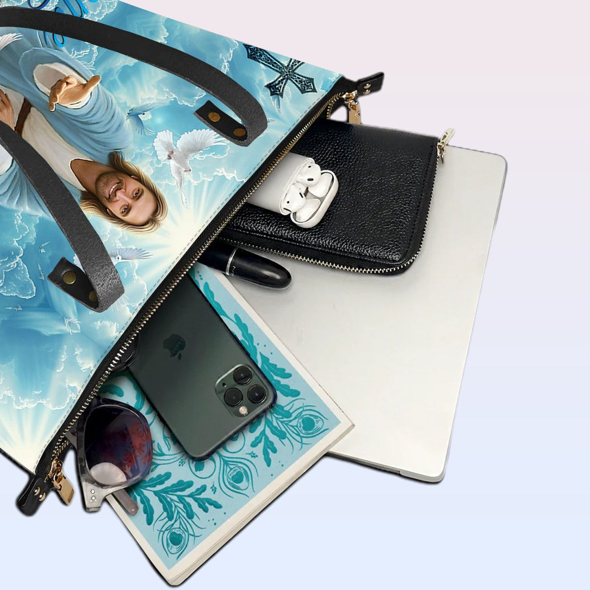 Personalized Leather Tote Bag with Bible Verses – Come to me, all who are weary, and I will give you rest, Matthew 11 28 | Custom Name | CHRISTIANARTBAG Leather TOTE Bag