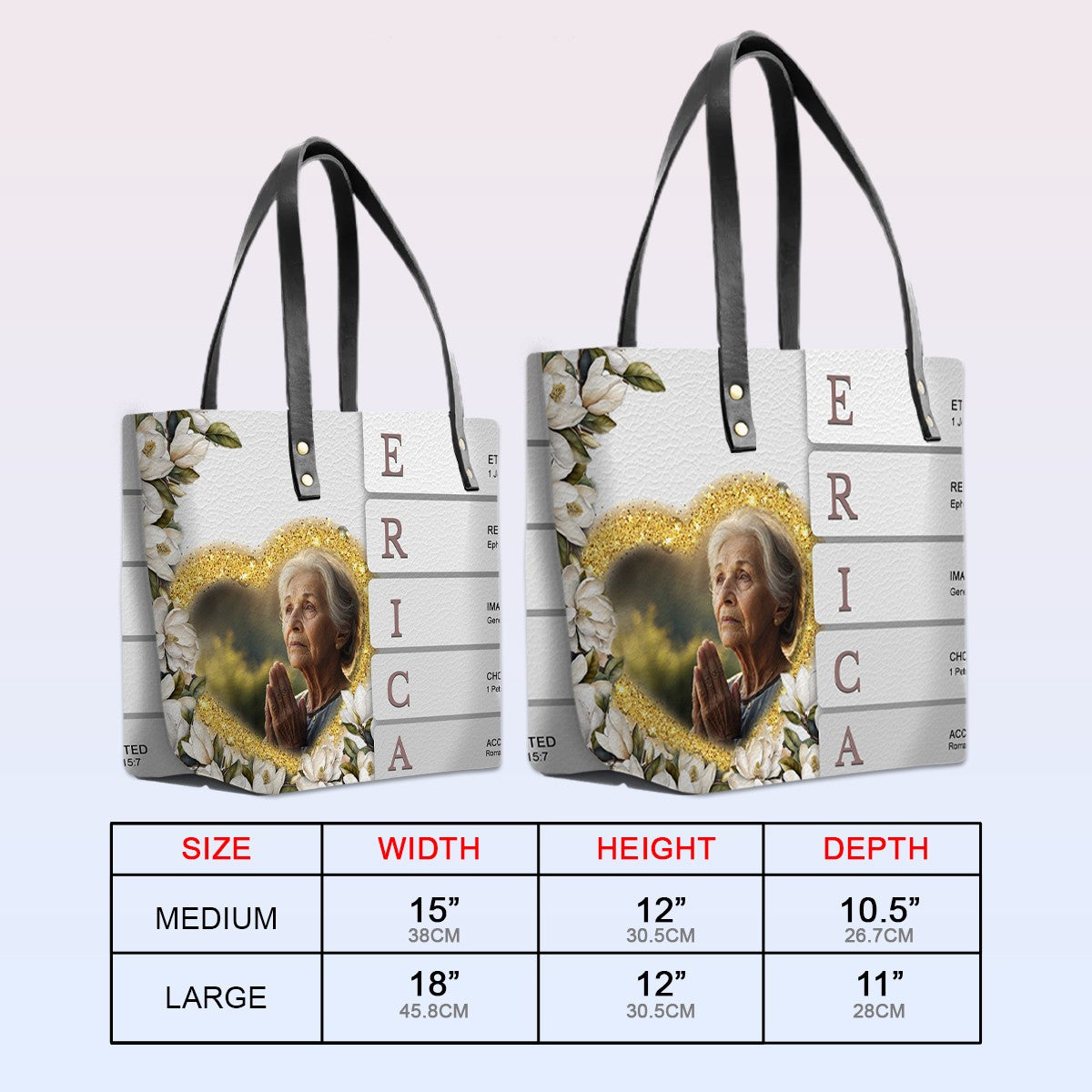 Personalized Leather Tote Bag with Bible Verses – Custom Name and Image – Uncover the sacred meaning of your name | CHRISTIANARTBAG Leather TOTE Bag