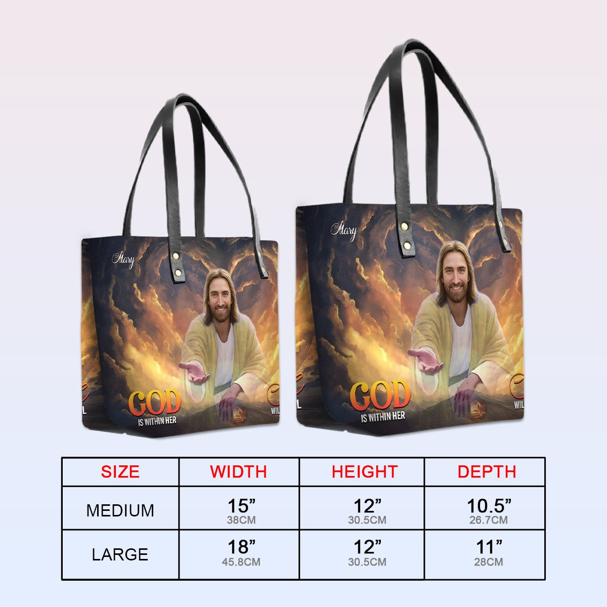 Personalized Leather Tote Bag with Bible Verses – God is within her, she will not fall Psalm 46:5 | Custom Name | CHRISTIANARTBAG Leather TOTE Bag