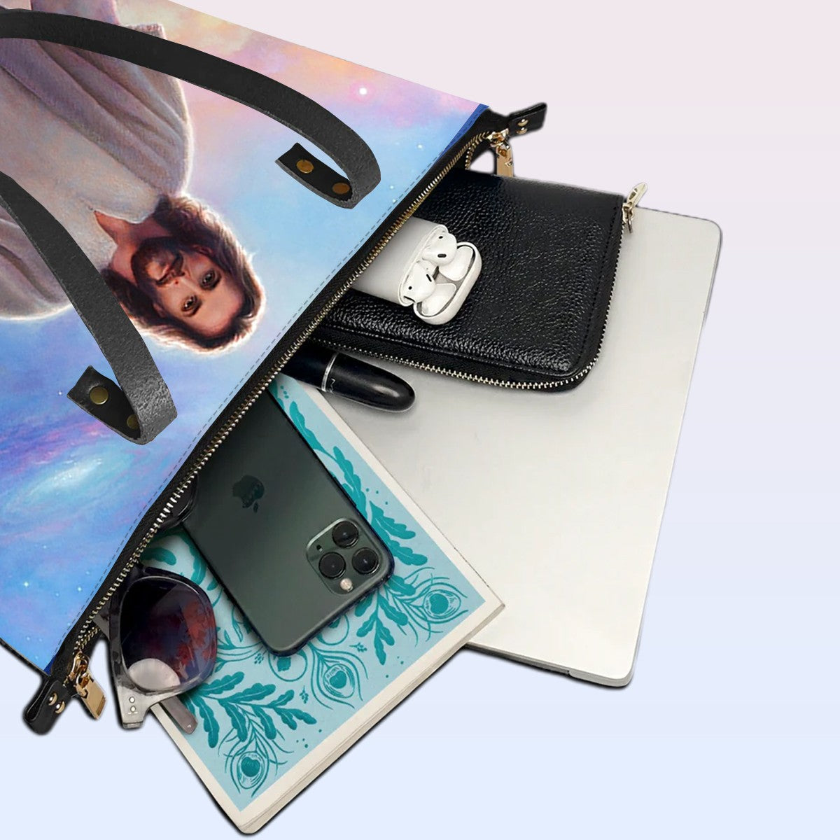 Personalized Leather Tote Bag with Bible Verses – Christian Handbag with Jesus Design | Custom Name | CHRISTIANARTBAG Leather TOTE Bag