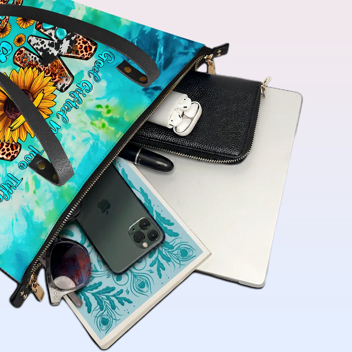 Personalized Leather Tote Bag with Bible Verses – God Gifted Me Two Titles Tie Dye | CHRISTIANARTBAG Leather TOTE Bag