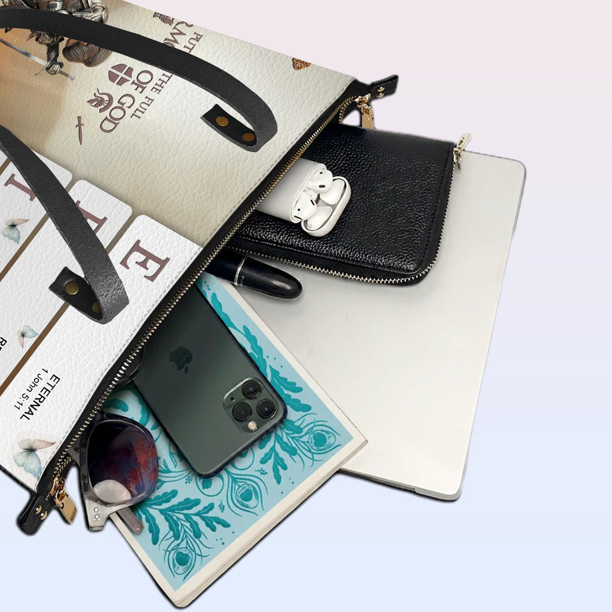 Personalized Leather Tote Bag with Bible Verses – Custom Name and Skintone – Uncover the sacred meaning of your name | CHRISTIANARTBAG Leather TOTE Bag