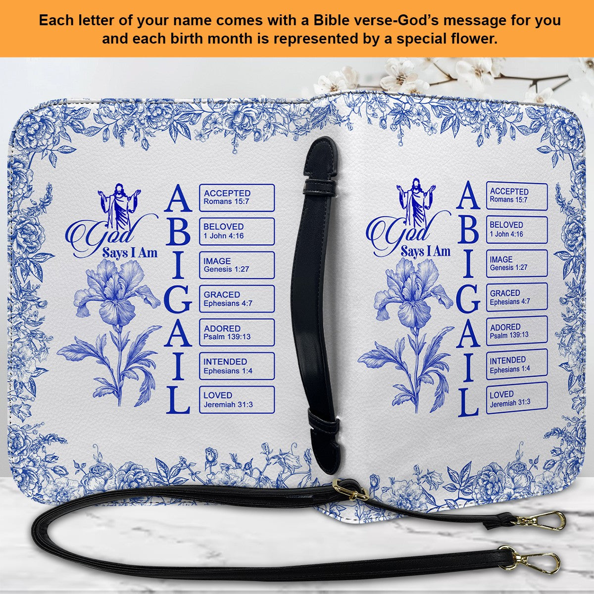 Personalized Bible Cover with Name Letters, Bible Verses & Birth
