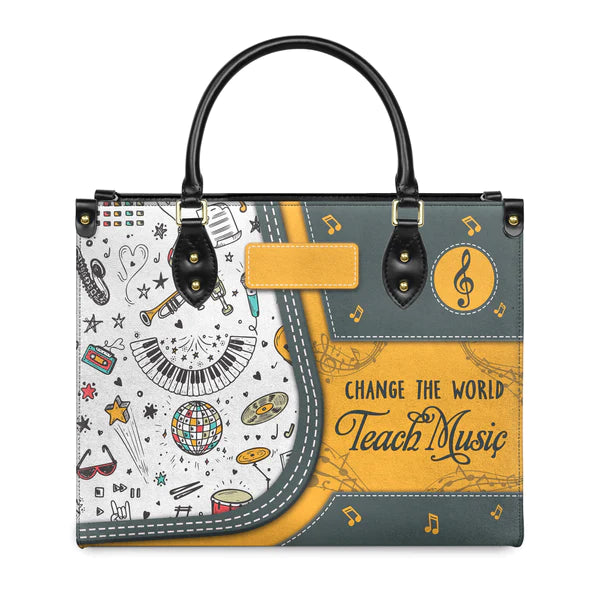Christianartbag Teacher Bags, Custom Leather Handbags for Teachers, Gift For Teacher, Design Handbag, Change The World Teach Music Handbag, CAB04281223. - Christian Art Bag