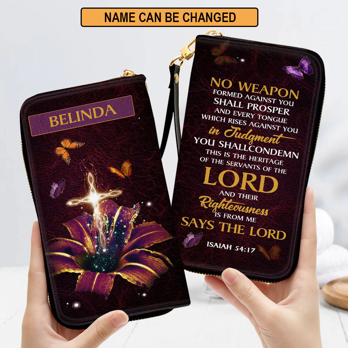 Christianartbag Clutch Purse, No Weapon Formed Against You Shall Prosper Clutch Purse For Women, Personalized Name, Christian Gifts For Women, CAB16091223. - Christian Art Bag