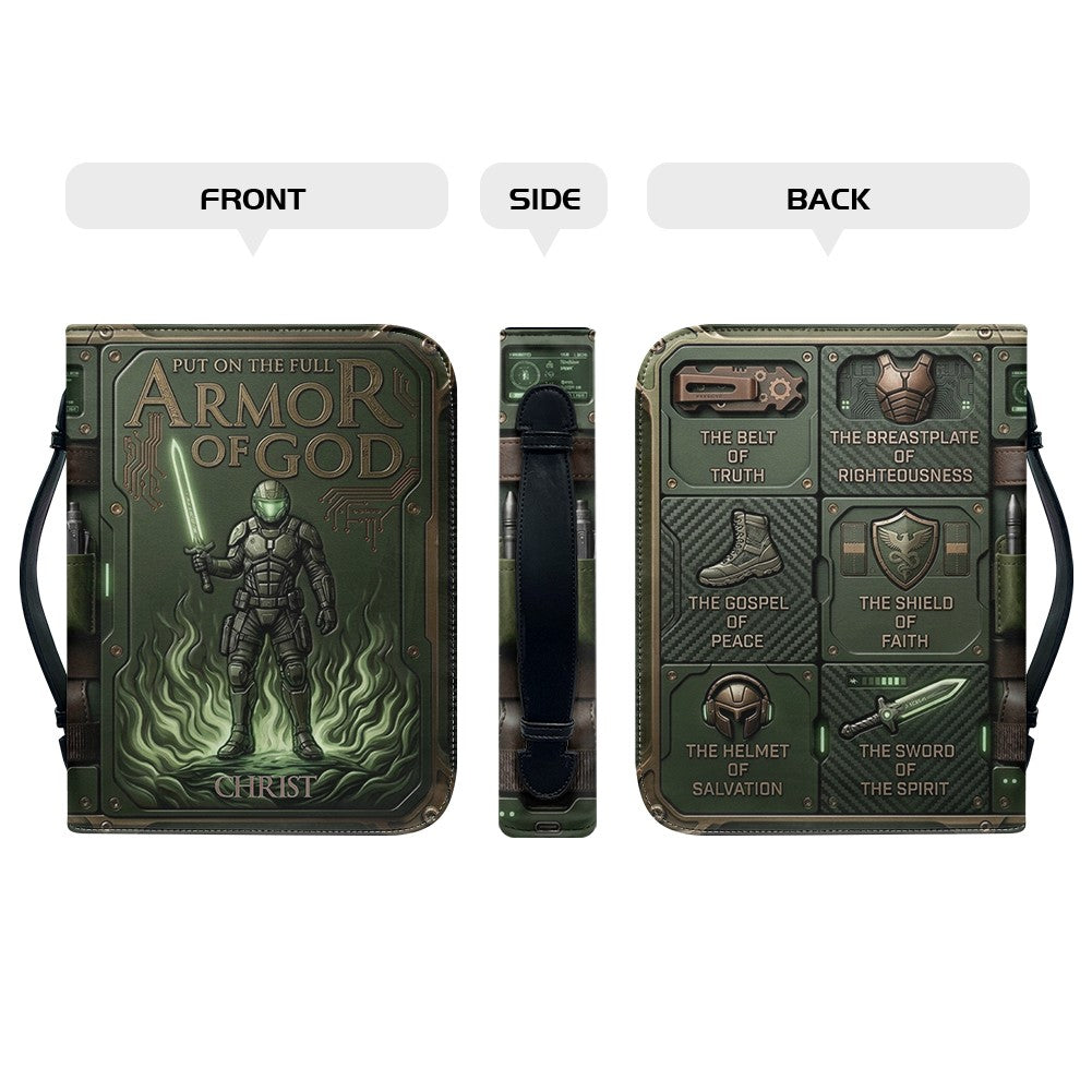 Personalized Bible Cover Armor of God | Custom Name Leather Bible Case with Handle | Christian Gift for Men Women | CHRISTIANARTBAG CAB01060926