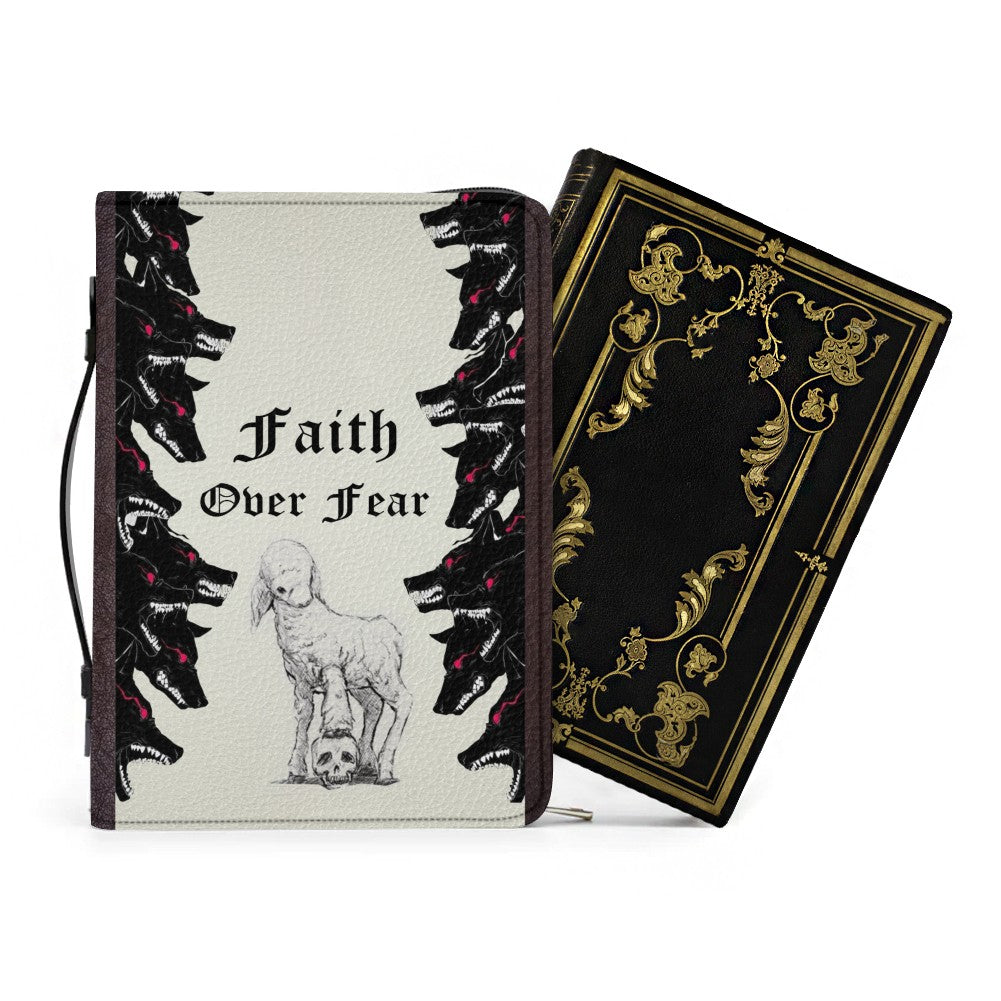 Personalized "Faith Over Fear" Bible Cover, Lamb and Wolves Christian Bible Case, Custom Name Spiritual Protector Bag - CHRISTIANARTBAG