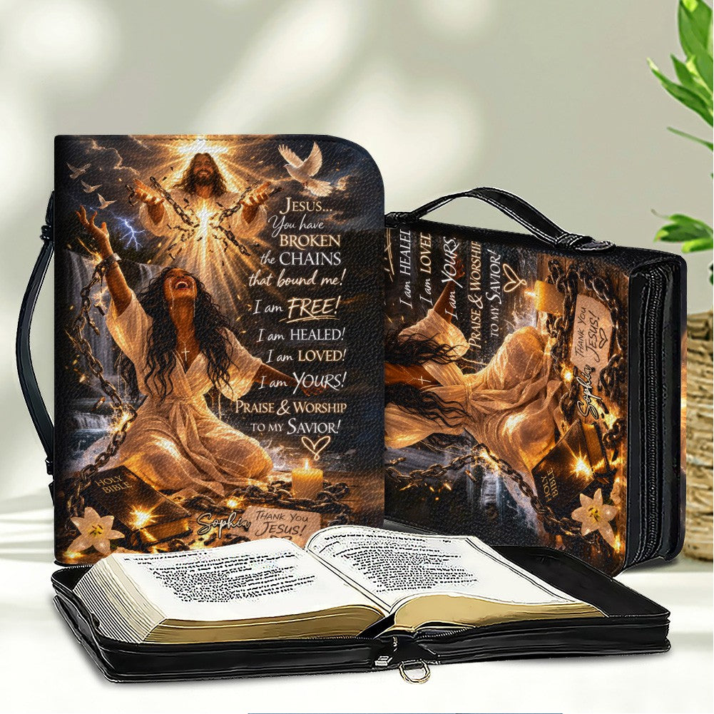 Personalized Bible Cover - Jesus Broken The Chains Custom Name Bible Case - Inspirational Leather Journal Case - CHRISTIANARTBAG CAB02042226