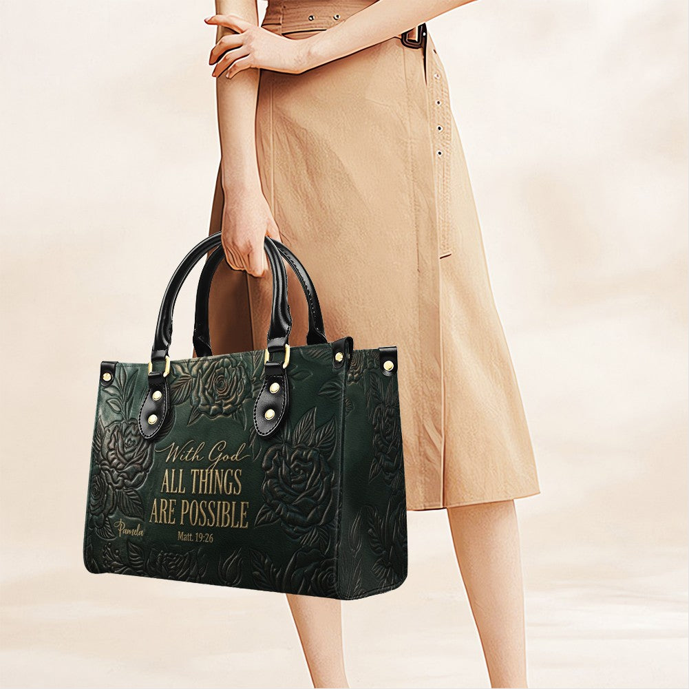 Personalized Leather Handbag with Bible Verse "With God All Things Are Possible" | CHRISTIANARTBAG 01073026