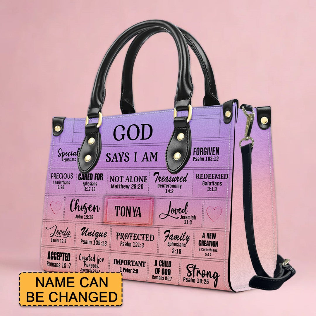 Personalized Christian Leather Handbag – “God Says I Am” Bible Verse Tote for Women | CHRISTIANARTBAG