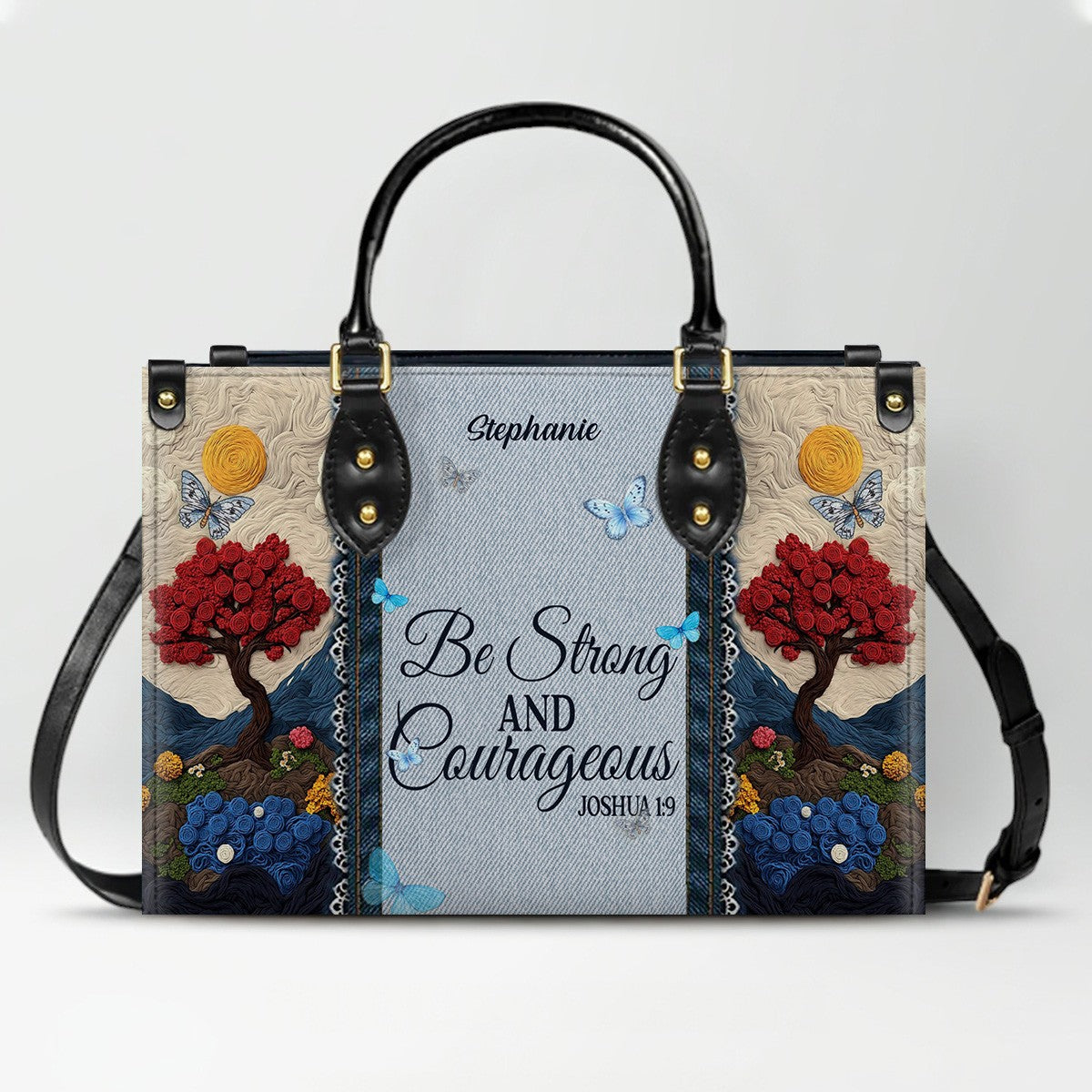 Personalized Christian Leather Handbag with Custom Name & Bible Verse - 3D Tree Art Tote Bag for Women - Faith-Based Inspirational Gift - CHRISTIANARTBAG