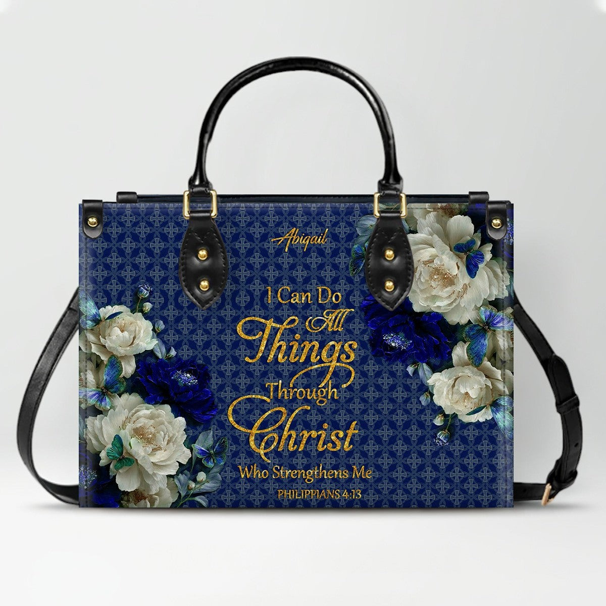 CHRISTIANARTBAG Personalized Leather Handbag - Custom Bible Verse & Name Floral Tote - Faith-Inspired Women's Satchel