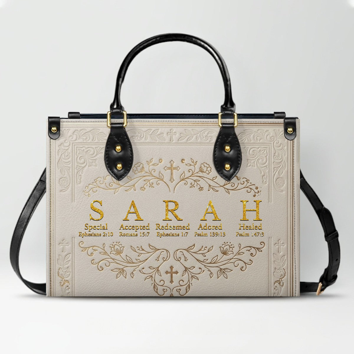 CHRISTIANARTBAG Personalized Name Meaning Bible Verse Leather Handbag - Custom Christian Acrostic Name Tote Bag for Women - CAB01101526