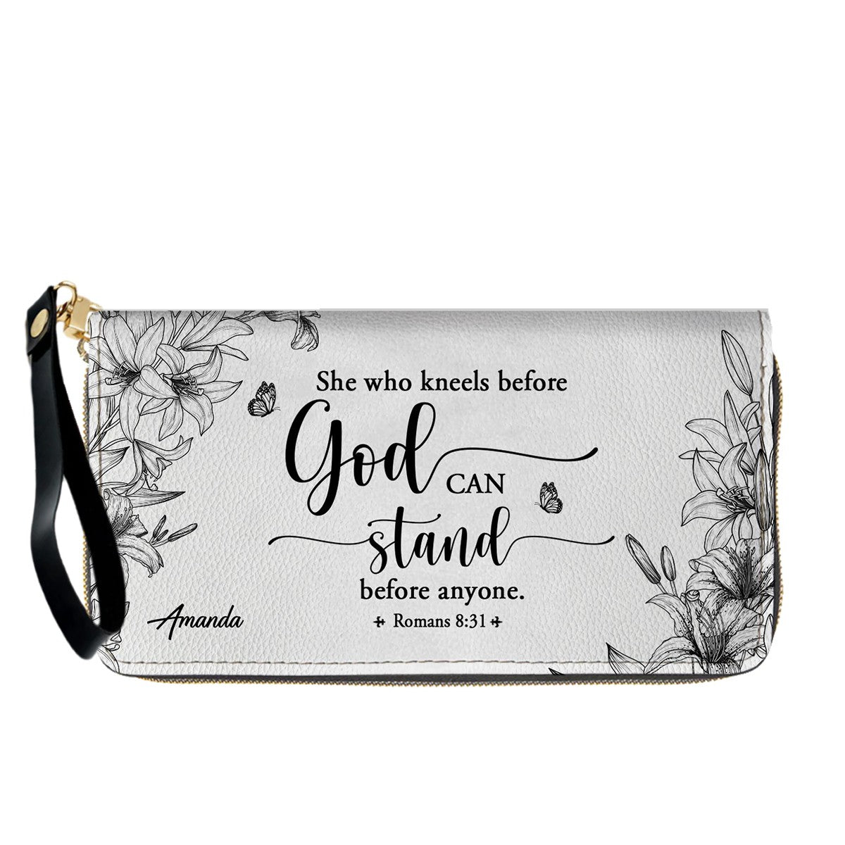 CHRISTIANARTBAG Personalized SET White Leather Bag with Wallet - Custom Bible Verse Handbag - Floral Christian Gifts for Her - Numbers 6:24-26 Blessing Tote