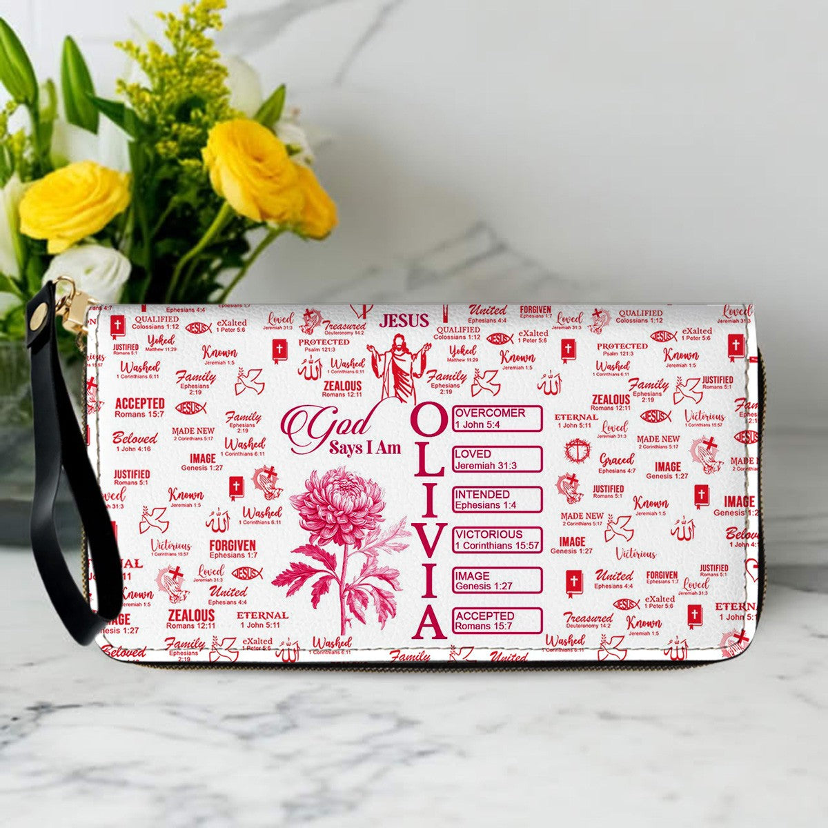 Personalized Long Leather Wallet for Women – Christian God Says I Am Bible Verse Wallet – Custom Faith Gift by CHRISTIANARTBAG